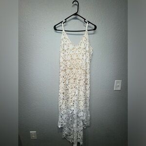 White/Nude Lace High/Low Dress